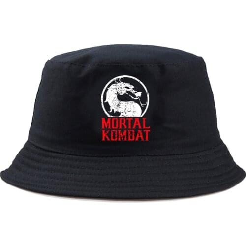 Cool Mortal Kombat Print Black Bucket Hats For Women Men Fishing Hat Sun Summer Sunscreen Fisherman Panama Hip Hop Cap