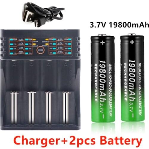 3.7V 19800 mAh 18650 Lithium Batteries Flashlight 18650 Rechargeable-Battery for Flashlight + 401 charger