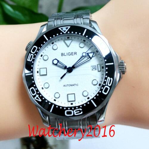 New Arrival 41mm Bliger White Black Blue Dial Sapphire Glass Ceramic Bezel Stainless Steel Miyota 8215 Automatic Mens Watch