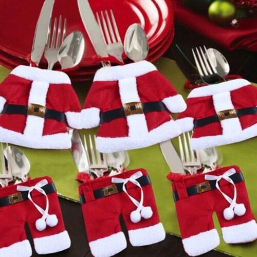 New Year Decor Gifts Holders Ornament Gift Storage Bag Red Santa Cloth Knife Fork Cover Bag Tabel Gift Christmas Decoration