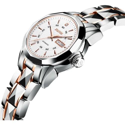 New Fashion Watchs Female Automatic Mechanical Watch Tungsten Steel Mechanical Watch Waterproof Double Calendar Womens Watch