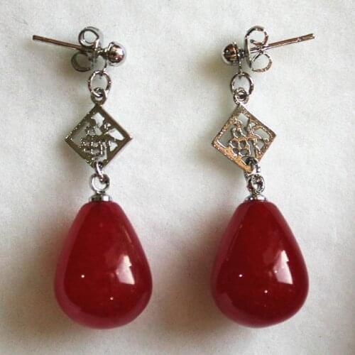 Wholesale Chinese style fu 12*16mm fancy red jades earring
