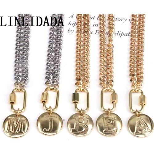 5Pcs 26 letters pendants necklace round charm pendants mix color thick chain necklace choose letters