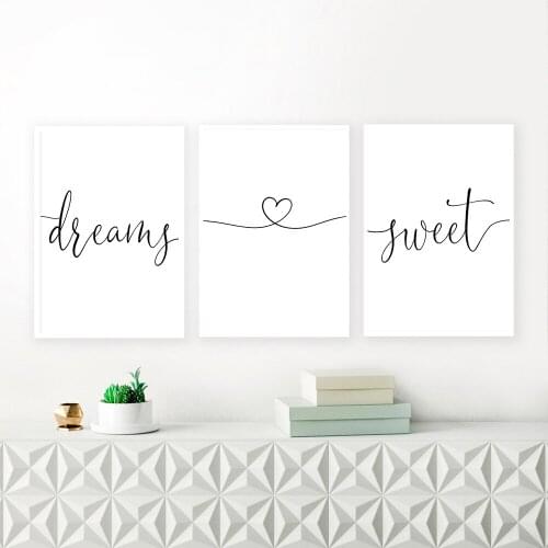 Dream Sweet Sign Black White Poster Minimalist Canvas Wall Art Couple Print Decorative Picture Painting Nordic Room Home Decor