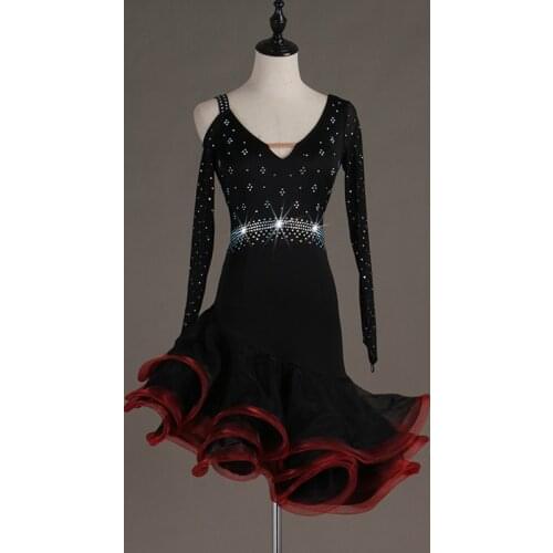Latin Dance Dress Women Adult Costume Latin Dance Competition Dresses Clothes For Salsa Black Dance Dress LQ110