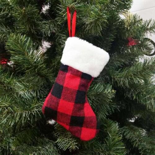 Christmas Stockings Plaid Cute Plaid Stocking Candy Bag Christmas Decorations Xmas Tree Decor Ornaments