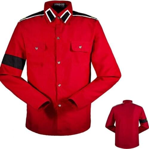Classic Michael Jackson MJ Red Retro Fashion CTE Anti-war Cotton Shirt Stitchwork Sark Collection Embroidery XS-XXXL