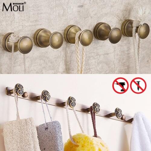 Row Hooks Antique Brass Towel Hooks Cloth Towel Bath Coat Hanger Door Wall Robe Hook Retro Home Deco Bathroom Accessories Rack