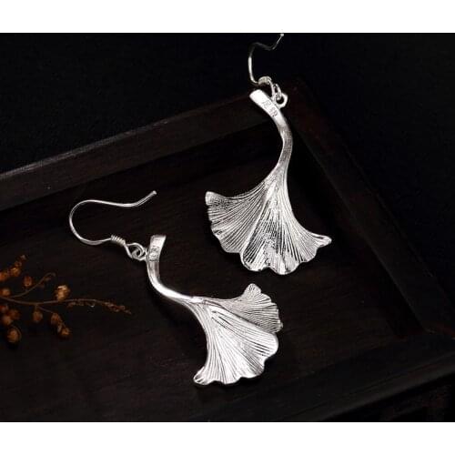 S990 fine silver restoring ancient ways do old ginkgo biloba personality joker silver silver stud earrings wholesale