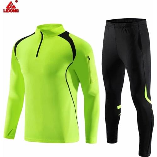 Arm zip pocket Soccer sets tracksuit 2019 boys men Team game Soccer Jersey pants winter Training Football Uniform sports Running suits custom name number logo light green long sleeve children women winter suit