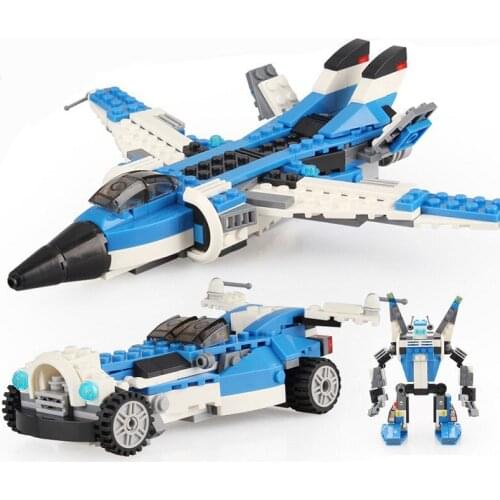 3 in 1 Airplane Building Blocks set Action figure fighter jet model toys helicopter car blocks brinquedos Boy kids toys