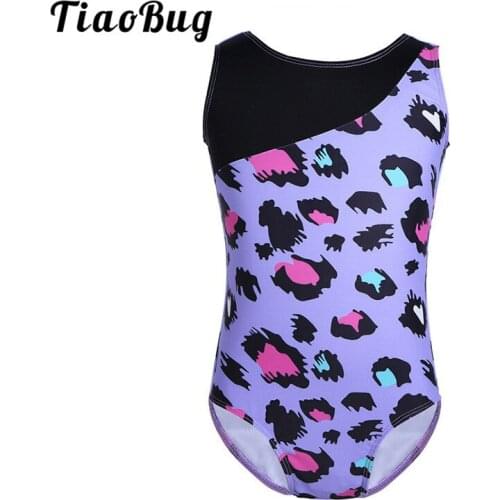 TiaoBug Kids Girls Leopard Printed Professional Ballet Gymnastics Leotard Sleeveless Sports Bodysuit Children Stage Dance Wear
