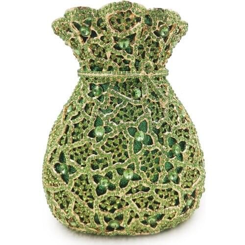 Vase-Shaped Light Green Rhinestone Purse Designer Crystal Evening Purse Women Diamond Shoulder Party Prom Handbags Female Bags
