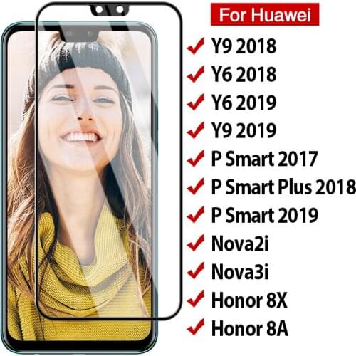 9D Full Cover Protective Glass For Huawei Y6 Y9 P Smart 2019 Glass For P Smart Plus Nova 4 3i Honor 8X 8A 9X Tempered Glass