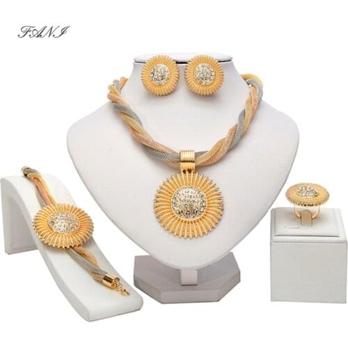 Fani Dubai Gold Colorful Jewelry Set Brand statement Bridal jewelry set Wholesale nigerian Wedding Woman accessories jewelry set