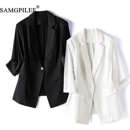 Summer Blazer For Women 2021 New Slim Single Button Stitching Hollow Turn Down Collar Half Sleeve Jackets Female Plus Size 4XL