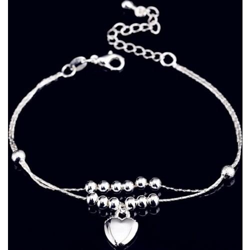 New Fashion Foot Anklet 925 Sterling Ladies Silver Anklets Bracelet Chain For Women Love Heart Pendant Foot Pulseras Jewelry