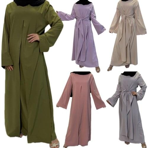 Women Abaya Muslim Women Long Dress Solid Ramadan Eid Islamic Casual Loose Arab Jilbab Bandage Kaftan Turkish Malaysia Singapore