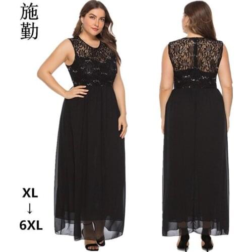 ELIJOIN Summer new European and American plus size womens sleeveless beaded lace chiffon stitching dress Party dresses