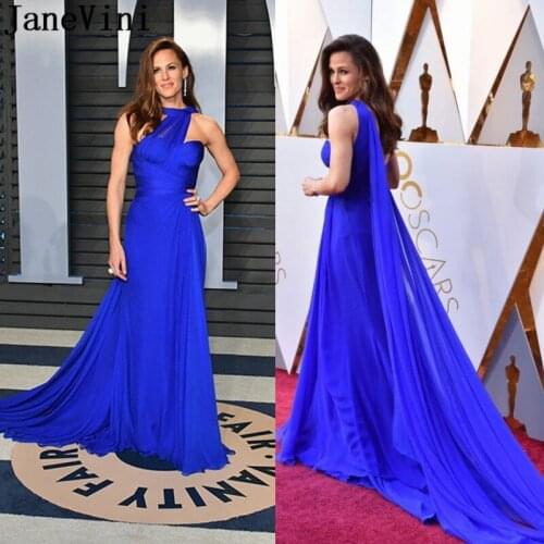 JaneVini Sexy Royal Blue Celebrity Dress 2019 Jennifer Gardner Chiffon Oscar Zeemeermin Mermaid Evening Dresses Red Carpet Gowns