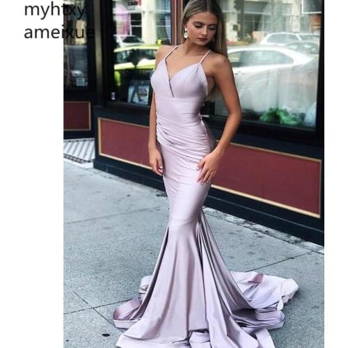 2021 New Sexy Evening Dress Mermaid Formal Prom Party Dresses Sweep Train Sleeveless Backless Evening Gown Custom Made Plus Size