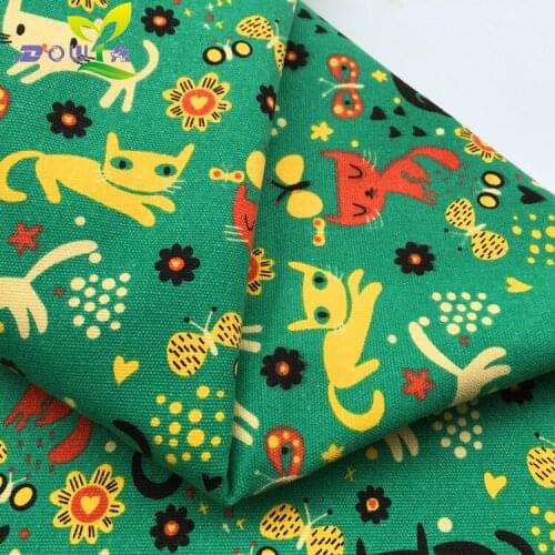 1 yards / green cat graffiti printing DIY manual fabric canvas bag backpack curtain sofa table cloth cushion pillow