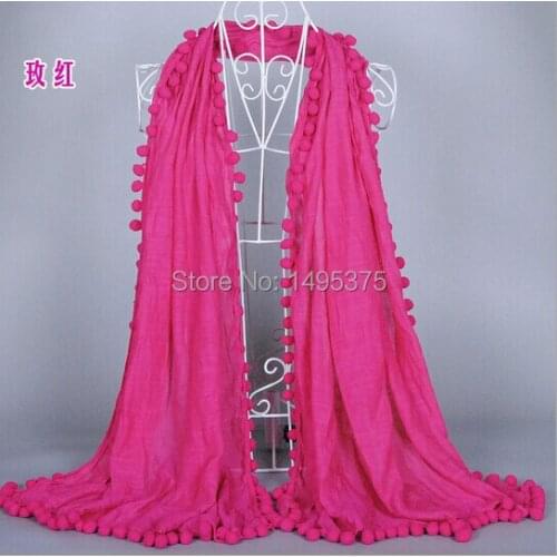 100pcs/lot female fashion scarf ladies' scarfs pompom lace scarves colorful shawls