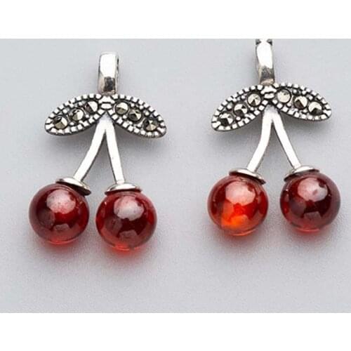 100% 925 Sterling Silver Cherry Charms 20.5mm Silver Garnet Charms Fit Original Bracelet Women Pendant Jewelry Making Findings