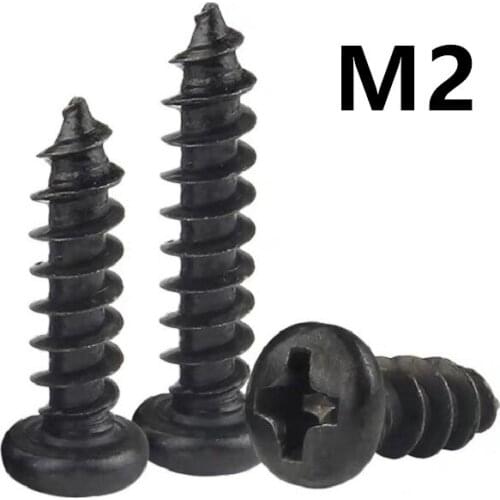 1000pcs/lot M2x4/5/6/7/8/10/12/16mm GB845 PA Black 304 stainless steel round head micro pan head cross tapping screw