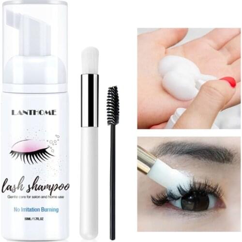 50ml Professional Eyelash Shampoo With Brush Kit Individual Eye Lash Extension Foam Cleaner Eyelashes Detergent No Stimulation