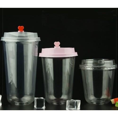 50pcs High quality PET transparent plastic cup 500ml U shape disposable tea cup birthday party favor cold drink cup with lids