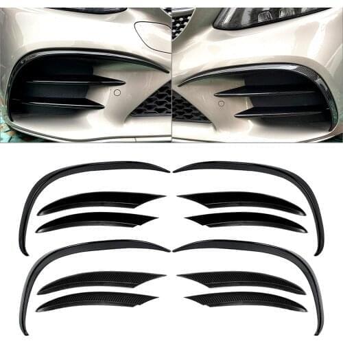 6pcs/Set Car Front Bumper Lip Splitter Spoiler+Fog Light Decorative Cover Trim For Mercedes Benz W205 C-Class C200 C260 2019-up