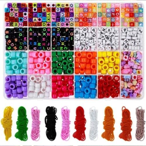 Acrylic Letter Beads Multiple Patterns Smooth Surface Art Beads with Rainbow Color Stretchable Strings for Jewelry Decor