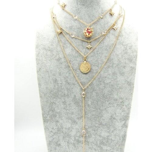 New Trendy Style Crystal Stars and Locket Cage Pendant Fashion Multi Rows Essential Oil Diffuser Chain Necklace