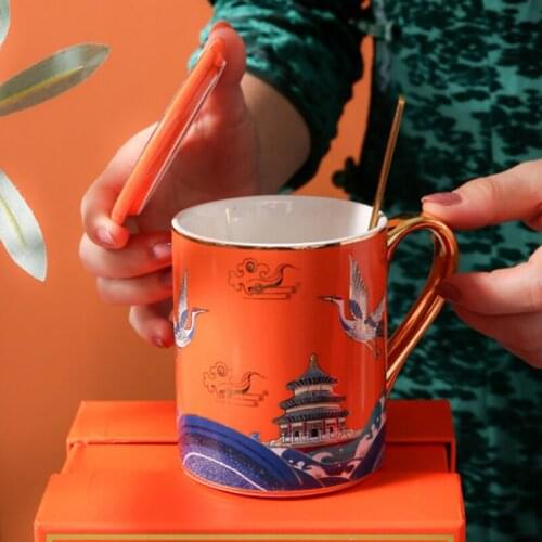 Crane Design Coffee Mugs or Tea Mug for Parents Gift China Traditional Idea Gift for Old People Weird Gifts Traditional Chinese