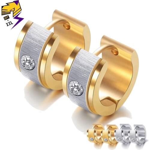 Hiphop Rock Small Hoop Earring for Men Stainless Steel Gold Silver Color CZ Crystal Earrings Fashion Circle Ear Plug Jewelry