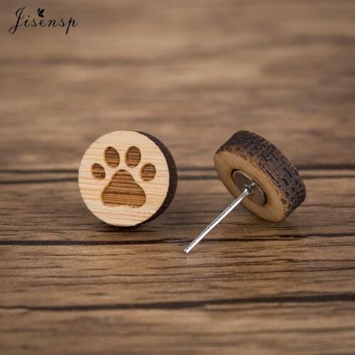 Jisensp New Fashion Pet Paw Wood Earrings for Girls Kids Engraved Bears Paw Stud Earrings Women Jewelry boucle d'oreille