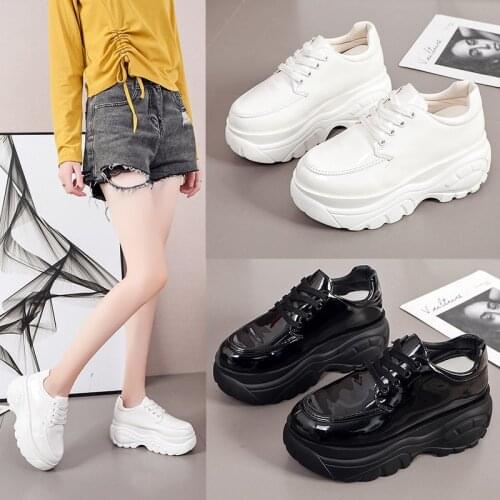Autumn Women Platform Sneakers Fashion Lacing Casual Shoes Chunky Sneaker Ladies white Vulcanized Shoes Woman 2020 Trainers 9cm