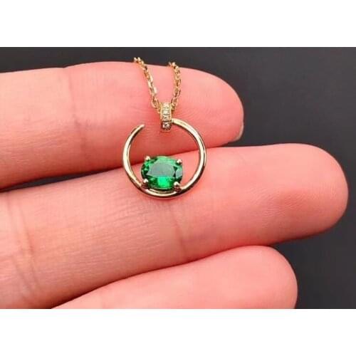 Fashion Semicircle moon natural green Emerald Pendant necklaces natural gem pendant S925 silver girl party luck gift jewelery