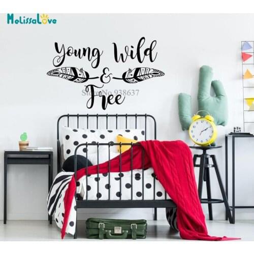 Young Wild and Free Inspirational Quote Wall Art Decor Feather Family Bedroom Decal Removable Vinyl Wall Sticker Murals BB962