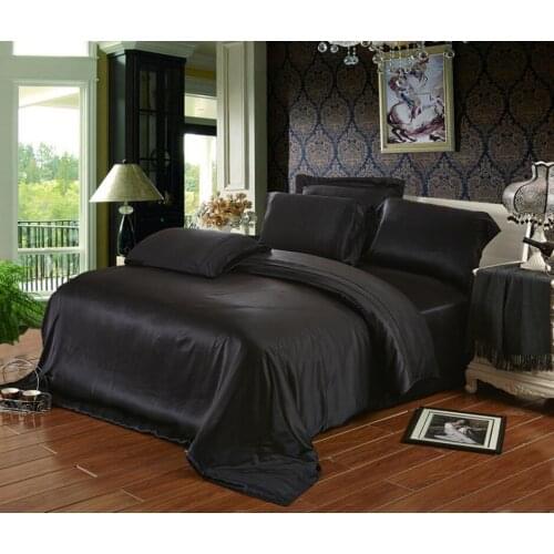 100% Mulberry Silk 19 mm Seamless Queen Size Wine Red Champagne Black Color Fitted Sheet Duvet Cover 4 Pieces Set Customize MS01