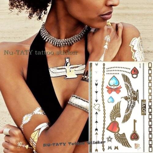 Nu-TATY 8PCS/LOT 25 style Temporary Tattoo Body Art, golden LOVE Temporary Designs, Flash Tattoo Sticker Waterproof 21*15cm