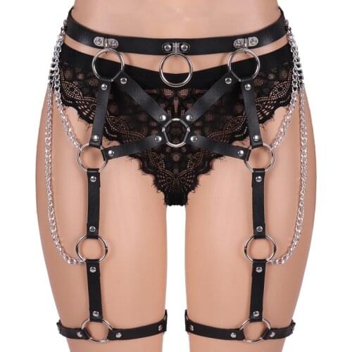 Sexy Waist Leather Link Chain Leg Cage Garter Belt Buttocks Harness Bondage Erotic Stockings Underwear Women Punk Girl Garters