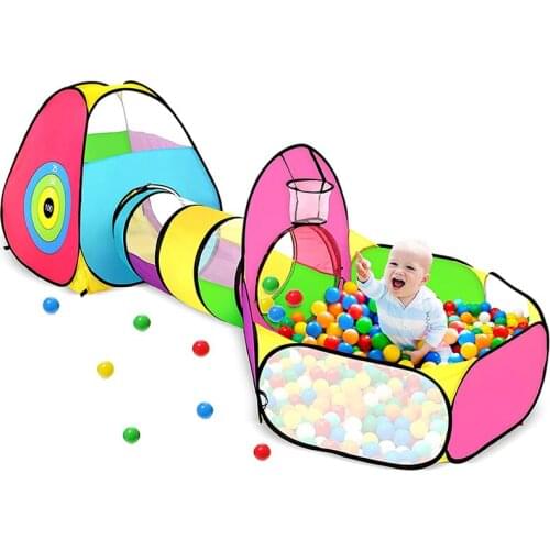 Portable baby Playhouse 3 in 1 Children Tunnel Tent Ball Pit with Ball Hoop Kids Play Toy Tent Outdoor&Indoor for Boys Girls