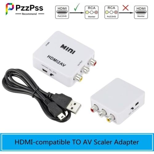 PzzPss HDMI-compatible TO AV Scaler Adapter HD Video Composite Converter Box HD to RCA AV/CVSB L/R Video 1080P Support NTSC PAL