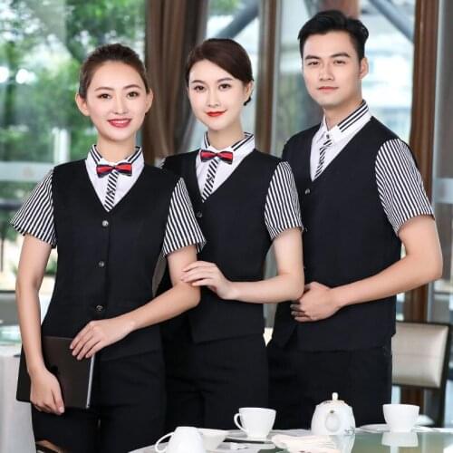 Hotel Front Desk Waiter Workwear Short Sleeve Men 's and Women 's Restaurant Supermarket Cashier Vest Fake Two Pieces