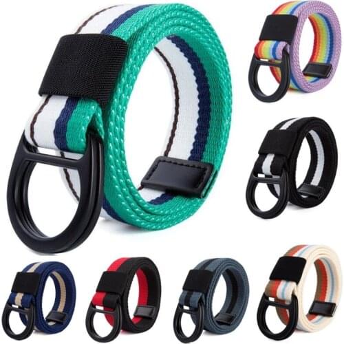 New high quality Unisex Canvas Waistband Men Women Jeans Decorative Double D Ring Metal Buckle Belt fashion Student waist belt
