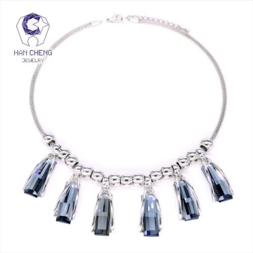 Cutting Rectangle Created Crystal Necklaces & Pendants Silver Plated Statement Choker Necklace Women Jewelry Collier Vintage