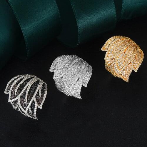 GODKI Jimbora Luxury Noble Leaf Rings Shiny Charm Shiny CZ Party Finger Rings For Women Wedding DUBAI Bridal Wedding Ring 2020