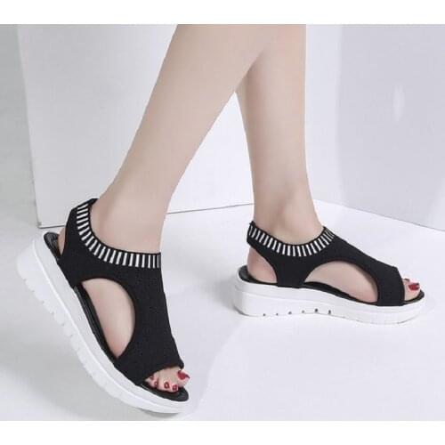 2020 spring and summer new breathable thick-soled womens sandals fashion wild flying weaving slope with beach plus size sandals